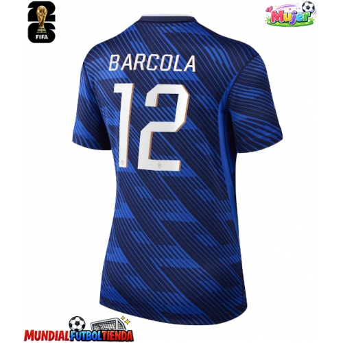 Camiseta Francia Bradley Barcola #12 Primera Equipación Replica Mundial 2026 para mujer mangas cortas